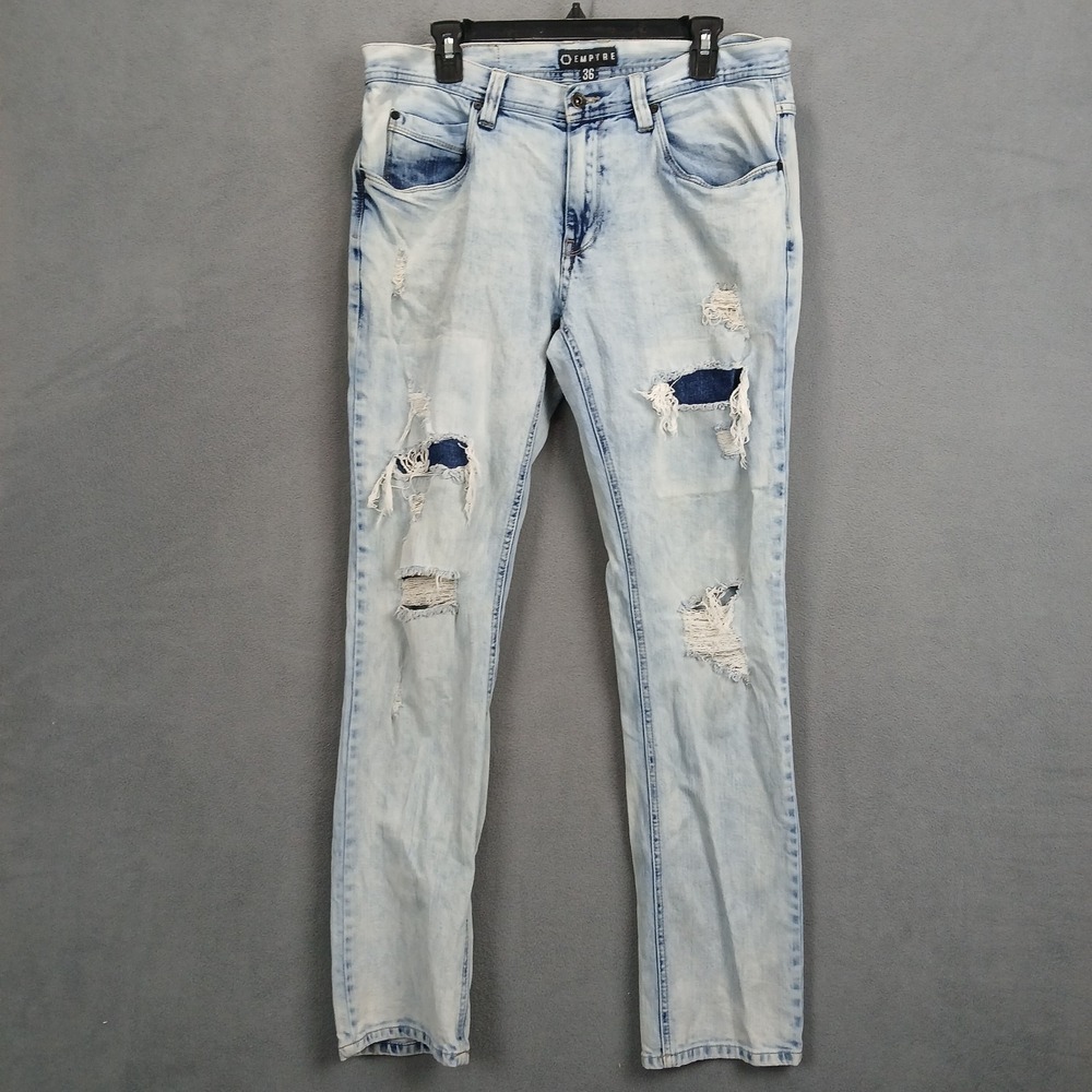 Empyre Jeans Mens 36 Light Blue Denim Distressed Skinny Leg Low Rise Casual Wear